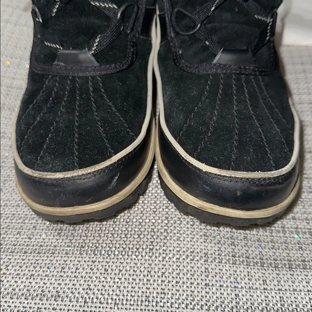 SOREL 7.5 Women’s Black White Trim Leather Suede Tivoli II Faux Fur Ankle Boots